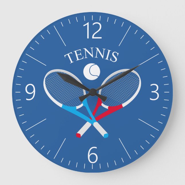Tennisschläger und Tennisball Große Wanduhr (Vorderseite)