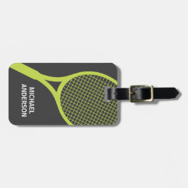 Tennisschlägerpersonalisiertes Namensgrünes und Gepäckanhänger