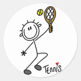 Tennisspielen mit Strichmännchen und Geschenke Runder Aufkleber