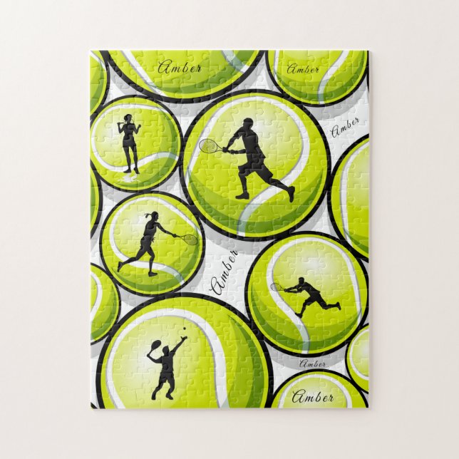 Tennisspieler & Ball Name Muster Klassische Sporta Puzzle (Vertikal)