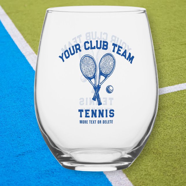 Tennisspieler Club Team Name Personalisiert Blau Weinglas Ohne Stiel (Von Creator hochgeladen)
