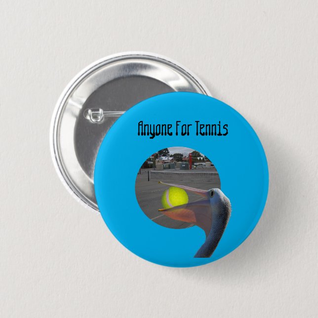 Tennisspieler Funny Pelican, Abzeichen Button (Vorne & Hinten)