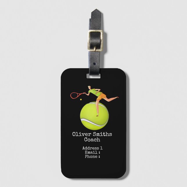 Tennisspieler im Tennis-Ball-Design Gepäckträger-T Gepäckanhänger (Vorderseite Vertikal)