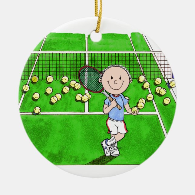 Tennisspieler, Männlich - Personalisierter Cartoon Keramikornament (Vorne)