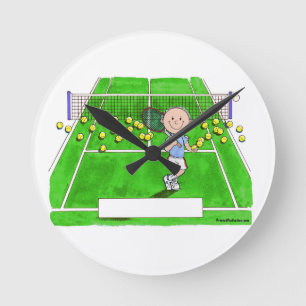 Tennisspieler, Männlich - Personalisierter Cartoon Runde Wanduhr