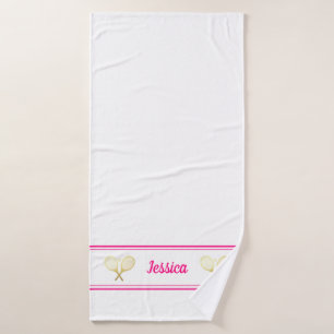 Tennisspieler mit personalisiertem Namen Hellrosa Badehandtuch