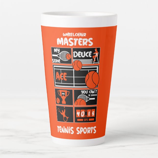 Tennisspieler mit Rollstuhl Milchtasse (Vorderseite)