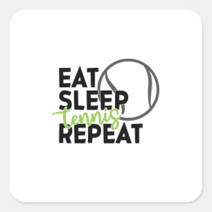 Tennisspieler Sleep Tennis essen Wiederholung Quadratischer Aufkleber