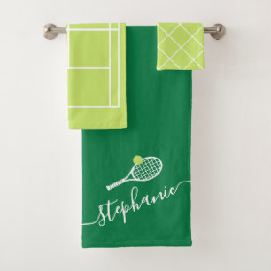 Tennisspielergestaltung Personalisiert grün Badhandtuch Set