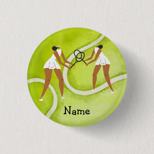 Tennisspielerin auf Tennis-Hintergrund Button
