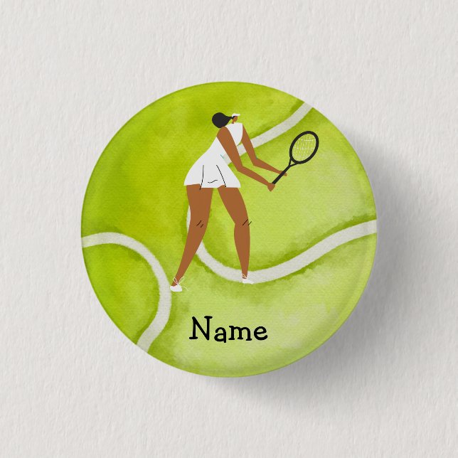 Tennisspielerin auf Tennis-Hintergrund Button (Vorderseite)