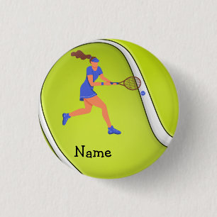 Tennisspielerin auf Tennis-Hintergrund Button