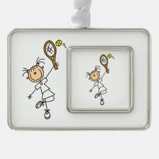 Tennisspielerin für Strichmännchen Rahmen-Ornament Silber