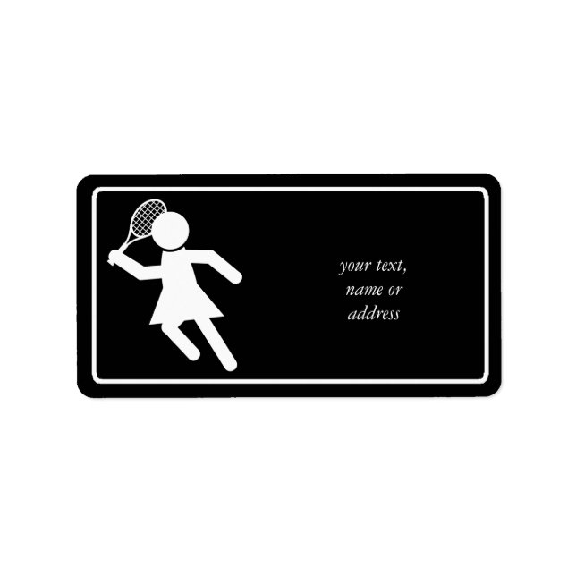 Tennisspielerin - Tennissymbol (auf schwarz) Adressaufkleber (Vorne)