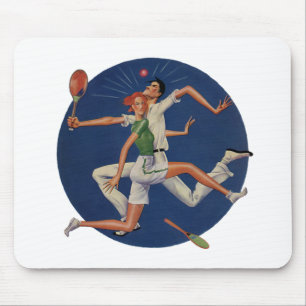 Tennissportler im Vintage-Stil krachen mit Schläge Mousepad