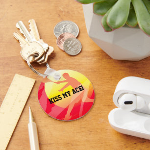 Tennissportler Roter Sonnenuntergang Silhouette pe Schlüsselanhänger