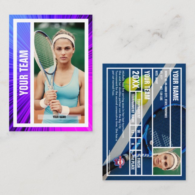 Tennisteam Trading Card - Rosa/Lila Rays Telefonnummerkarte (Vorne/Hinten)
