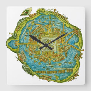 Tenochtitlan Map Wall Clock Quadratische Wanduhr