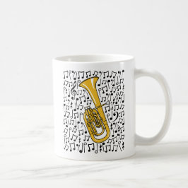 Tenor Horn mit musikalischen Noten, Messingmusiker Kaffeetasse