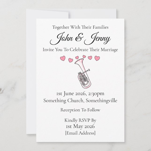 Tenor Horn Wedding Invitation Brass Musicians Einladung (Vorderseite)