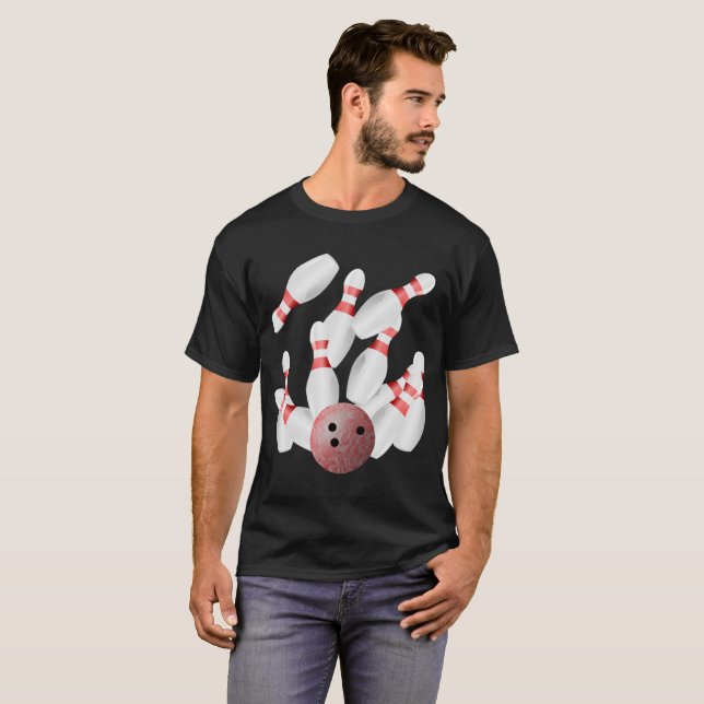 Tenpin Bowling Buttone und Bowling Ball T-Shirt (Vorne ganz)