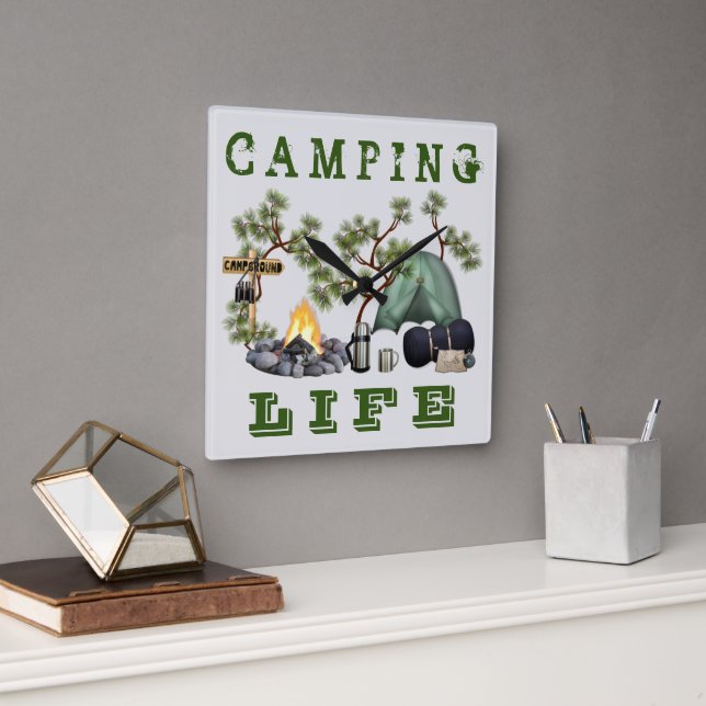 Tent Camping Life Wall Clock Quadratische Wanduhr (Büro)
