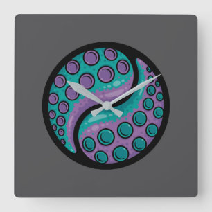 Tentacle Yin Yang Quadratische Wanduhr