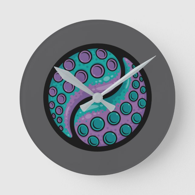Tentacle Yin Yang Runde Wanduhr (Vorderseite)