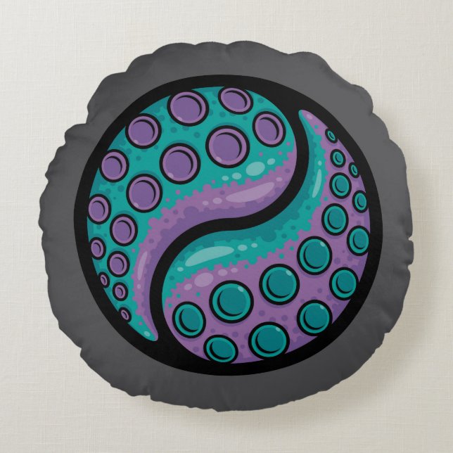 Tentacle Yin Yang Rundes Kissen (Vorderseite)