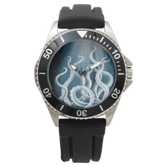 Tentacles Galaxy Blue Moon Rays Armbanduhr (Vorderseite)