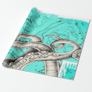 Tentacles Octopus Aquamarine Vintage Karte Geschenkpapier