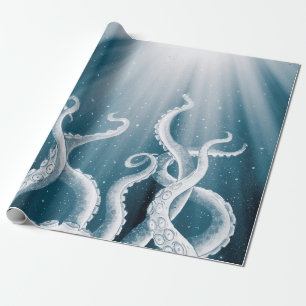 Tentacs Galaxy Blue Moon Rays Geschenkpapier