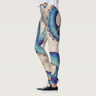 Tentakel-dunkelblaue Karte Vintag Leggings