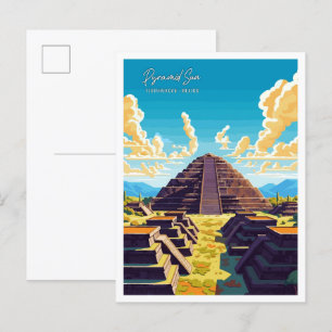 Teotihuacan Mexico Vintage Reise Illustration Postkarte