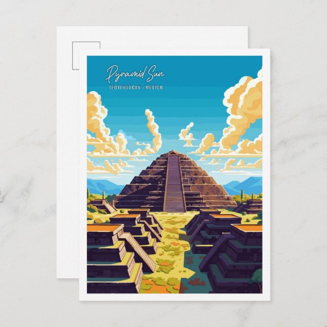 Teotihuacan Mexico Vintage Reise Illustration Postkarte (Vorne/Hinten)