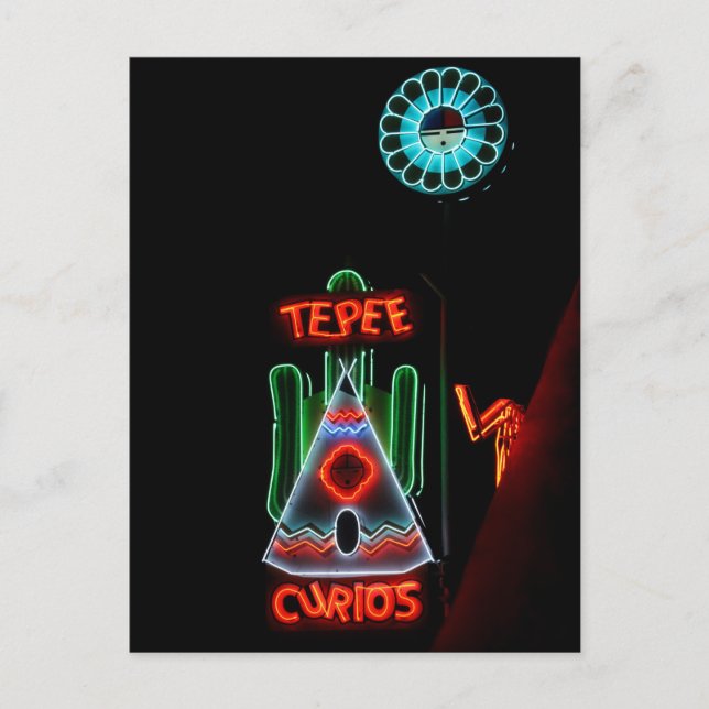 Tepee Curios Neon Sign, Tucumcari, N.M. Postkarte (Vorderseite)