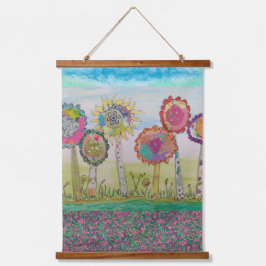 Teppich - Fantastische Blumen Wandteppich Mit Holzrahmen