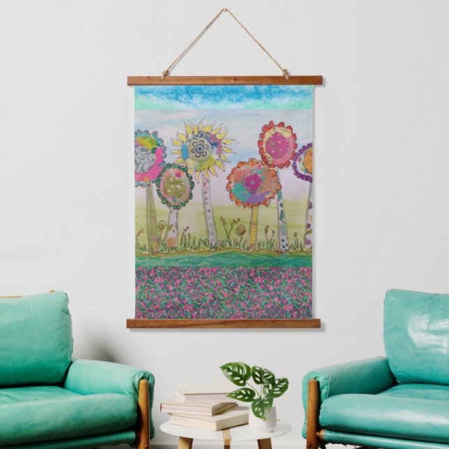 Teppich - Fantastische Blumen  Wandteppich Mit Holzrahmen (Wohnzimmer)