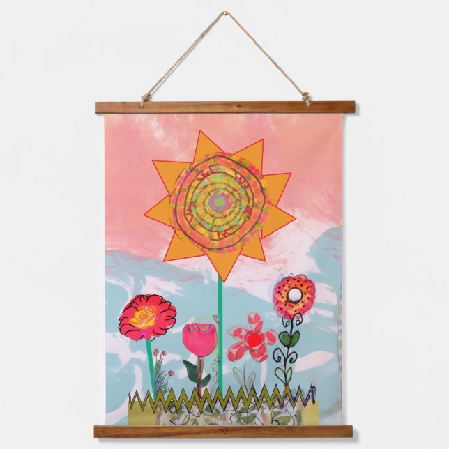 Teppich - Fantastische Blumen Wandteppich Mit Holzrahmen (Vorderseite)
