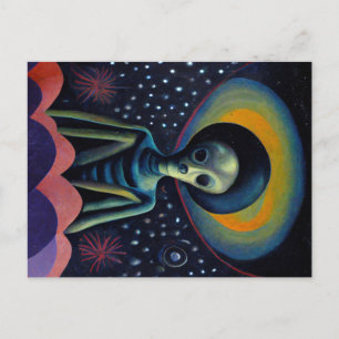 Teppich mit Alien im Stil der 1940er Jahre mit Hei Postkarte