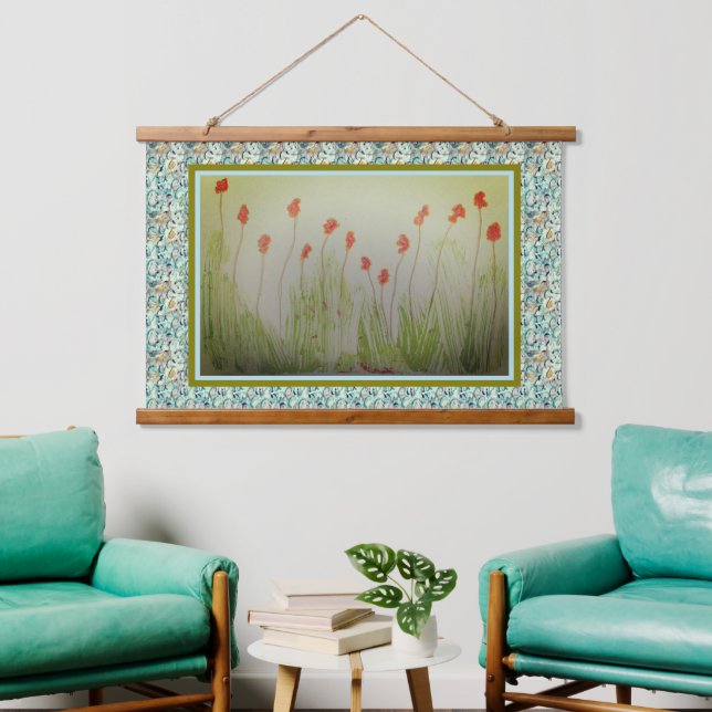 Teppich - Rote Wildblumen Wandteppich Mit Holzrahmen (Wohnzimmer)