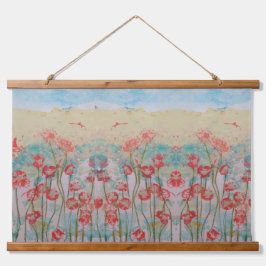 Teppich - Rote Wildblumen Wandteppich Mit Holzrahmen