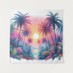 Teppich Wandbehang Rosa Sonnenuntergang Tropischer Wandteppich