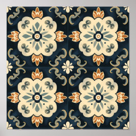 Teppiche Neo-Traditionelles Blau-Weiß-Muster Poster