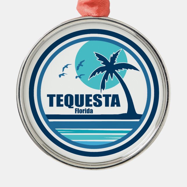 Tequesta Florida Palm Tree Birds Ornament Aus Metall (Vorne)