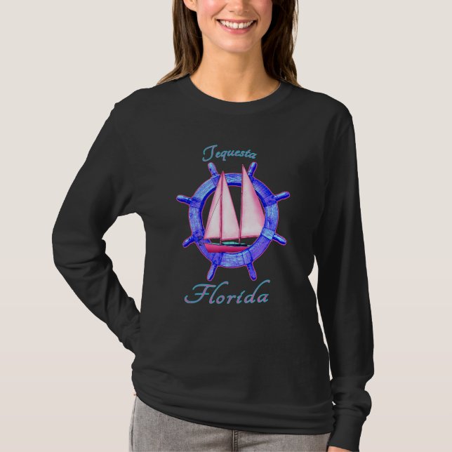 Tequesta Florida Sailboat Segel Vacation Nautica T-Shirt (Vorderseite)