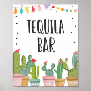 Tequila Bar Fiesta Drinks Cactus Table Sign Poster