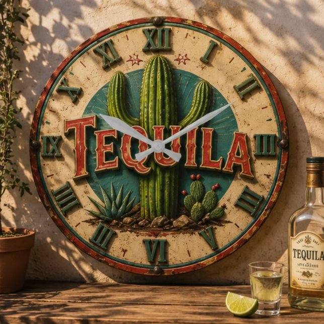 Tequila Cactus Rustic Mexican Bar Desert Home Gift Große Wanduhr (Von Creator hochgeladen)