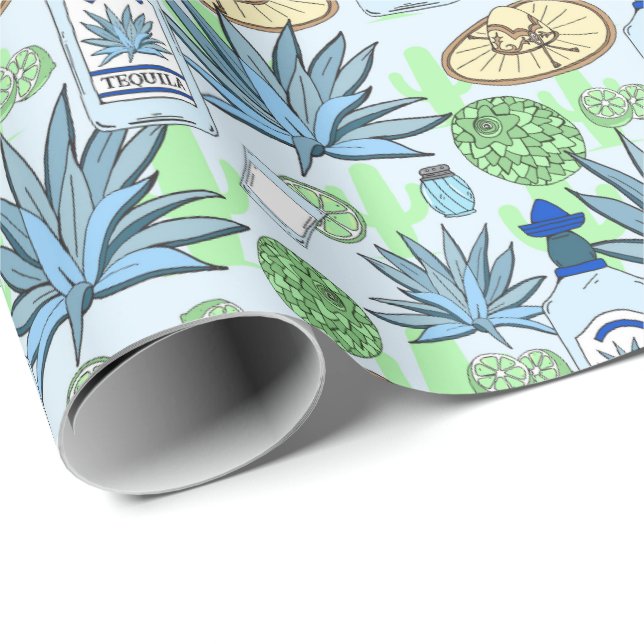 Tequila Drink Blue Agave Cactus Gemustert Geschenkpapier (Rolleneckpunkt)