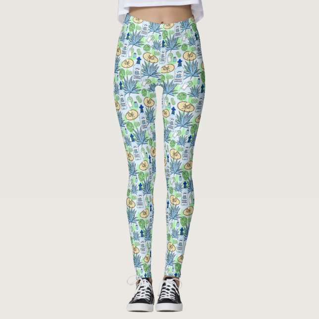 Tequila Drinker Blue Agave Cactus und Sombreros Leggings (Vorderseite)